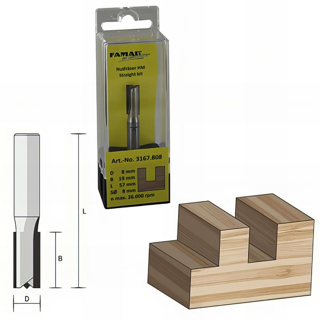 Famag Nutfräser HM mit bestückter Stirnschneide 3167.892 - 8mm - 30mm - 8mm