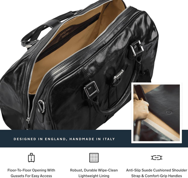 Maxwell-Scott Handgefertigte Leder Handgepäck Reisetasche Farini in Schwarz, Schwarz