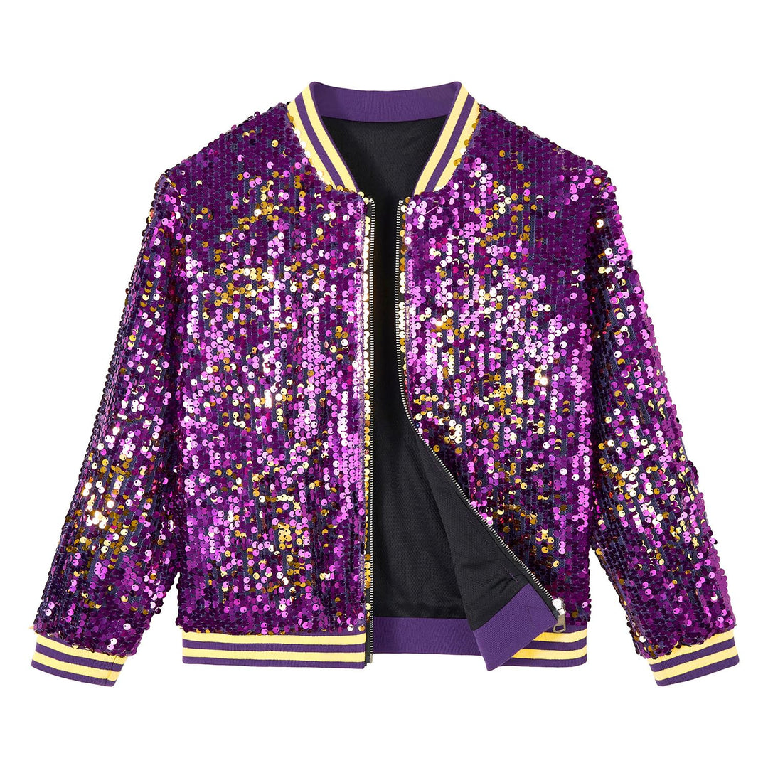LOLANTA Mädchen Pailletten Bomberjacke mit Taschen Reissverschluss Langarm Glitzer Baseball Jacken f
