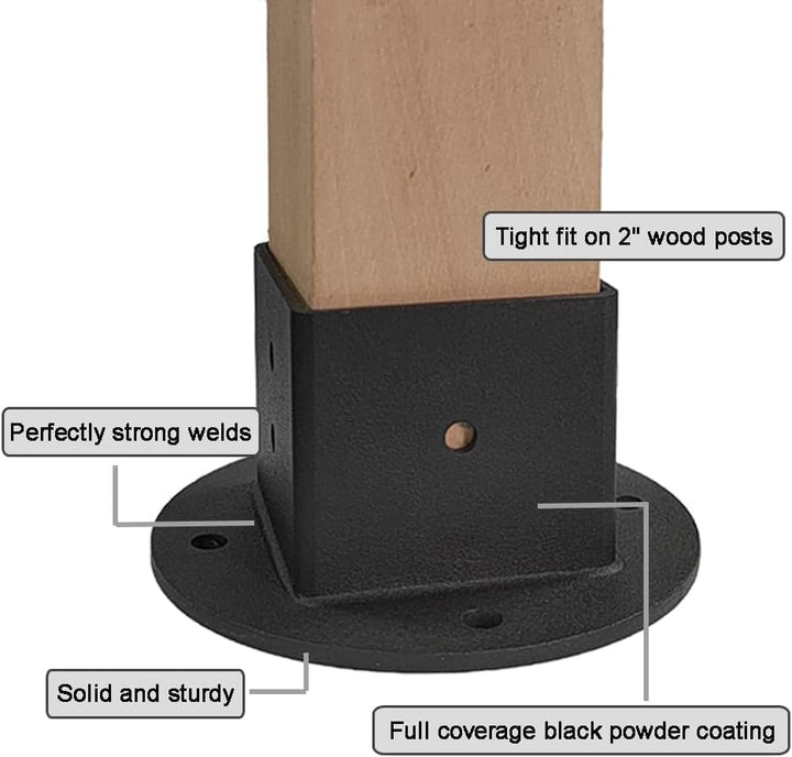 VANROUG 2Pcs 2x2 Square Fence Pole Flange Base Pergola Post Base Brackets kit,Heavy Duty Black Wall