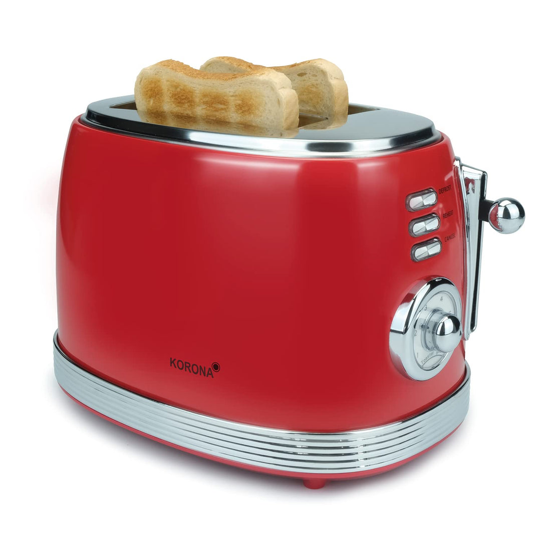 Korona 21668 Toaster | 2 Scheiben | Retro Design | Rot | 6 Bräunungsstufen | Retro | Auftauen, Röste