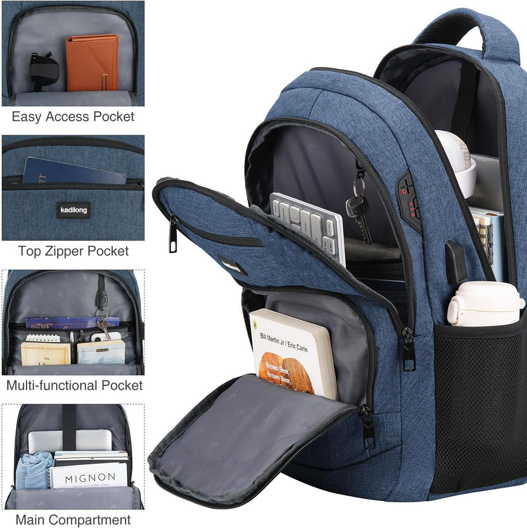 kadilong Rucksack Laptop Herren 17.3 Zoll,Schulrucksack Jungs Schule Schultasche Schulranzen mit USB