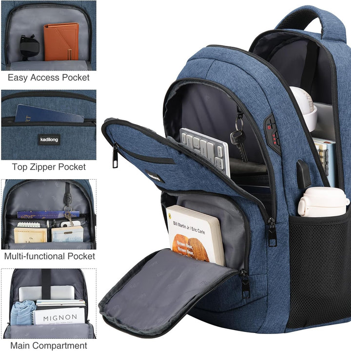 kadilong Rucksack Laptop Herren 17.3 Zoll,Schulrucksack Jungs Schule Schultasche Schulranzen mit USB