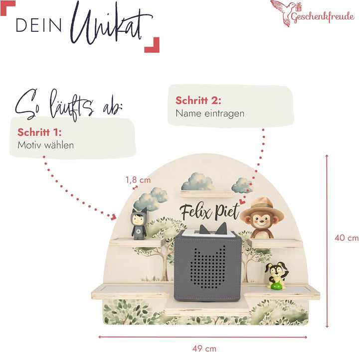 Geschenkfreude Personalisiertes Toniebox Regal für Kinderzimmer - Kinder Wandregal für Tonie Hörfigu