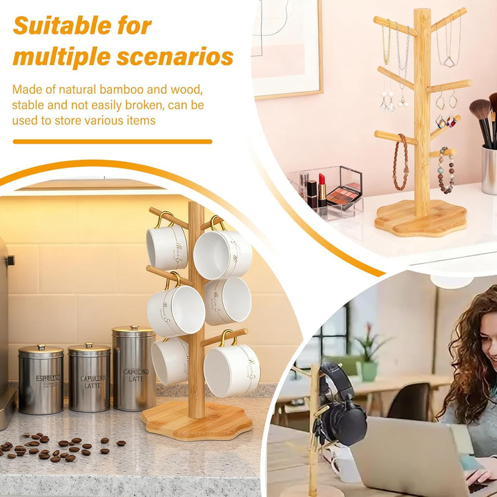 SUNOYA 2 Stück Brezelständer, Pretzel Stand, Höhe 34,5cm, Tassenständer Holz Mit 6 Haken Und Verdick
