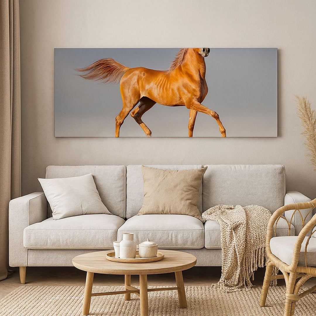 ARTTOR Bilder auf Leinwand Tiere Pferd Galopp Geschwindigkeit Leinwandbild 90x30cm Wandbilder Dekora