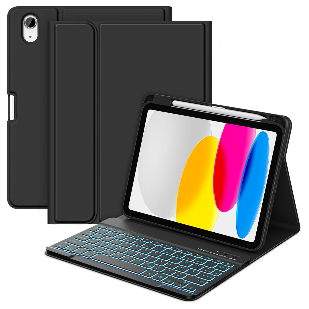 MMK Hülle mit Tastatur für iPad A16 11 Generation 2025/10 Generation 2022(11/10.9 Zoll), 7-Farben Be