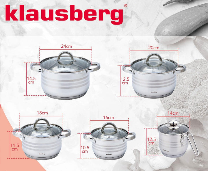 10-teilig Edelstahl Kochtopf Set Topfset mit Glasdeckel Topfe Induktion KLAUSBERG KB-7696