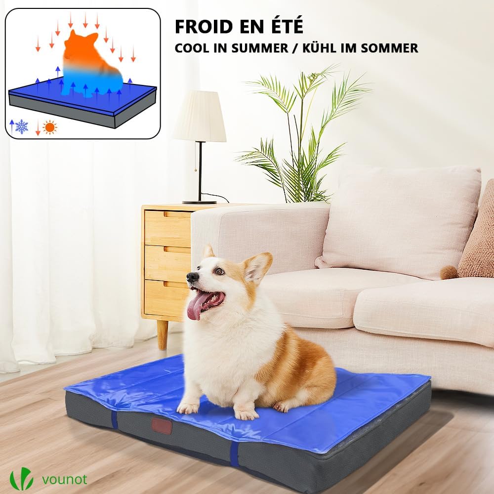 VOUNOT Orthopädisches Hundebett mit Abnehmbarer Kühlmatte, 2 in 1 Hundekissen Kleine Hunde, Waschbar