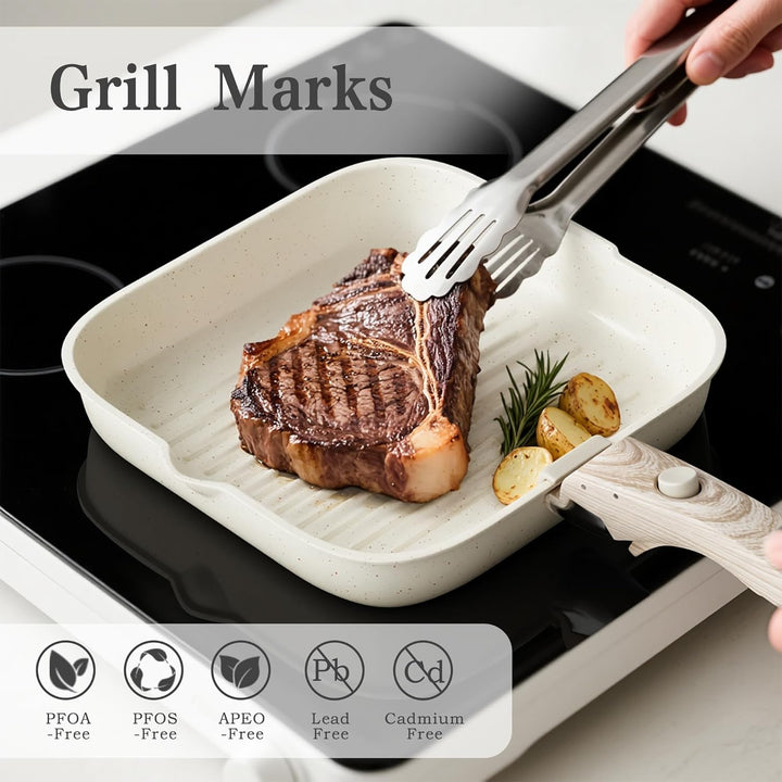 RIOVARM Grillpfanne Induktion 28 cm mit abnehmbaren Griffen, Antihaft Steakpfanne gerillt für alle H