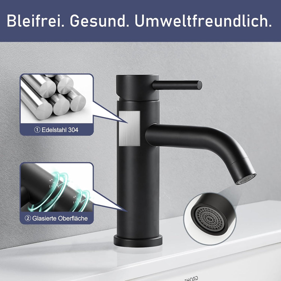 GENBONS Wasserhahn Bad Schwarz, Moderner Einhebelmischer für Waschbecken, Hochwertige Waschtischarma