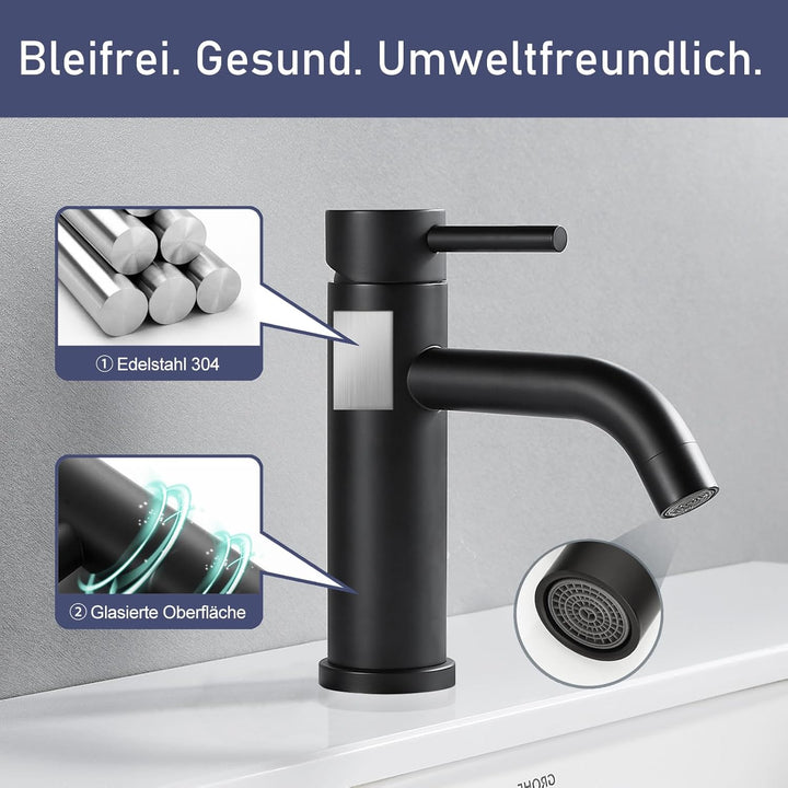 GENBONS Wasserhahn Bad Schwarz, Moderner Einhebelmischer für Waschbecken, Hochwertige Waschtischarma
