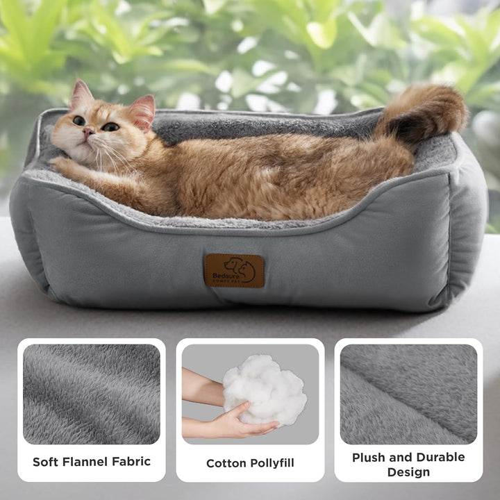 BEDSURE Katzenbett waschbar Katzen Bettchen - 51x41cm Katzenkorb Indoor mit Rutschfester Basis, quad