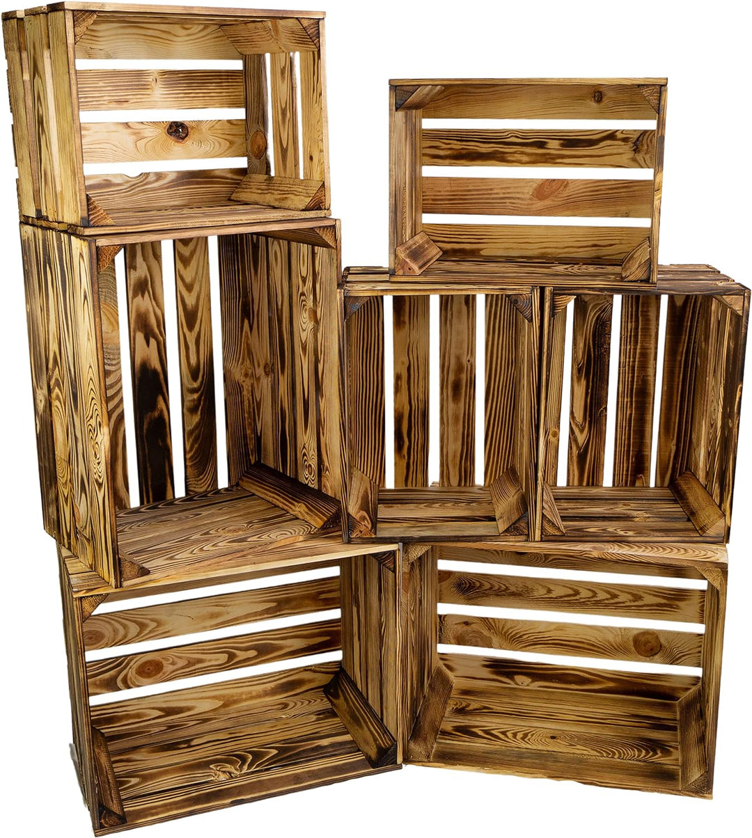 Vintage Kisten geflammt 50x40x29cm / 40x30x25cm Deko & Möbelkisten Wohnwand Obstkisten Weinkisten Op
