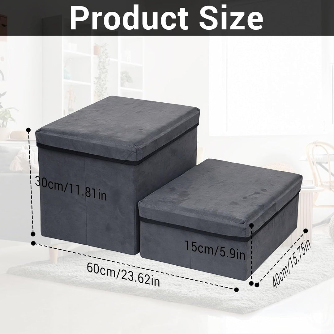 Hundetreppe mit Stauraum 2 Stufen Faltbar 60x40x30cm - Rutschfeste Haustiertreppe für Bett Und Sofa