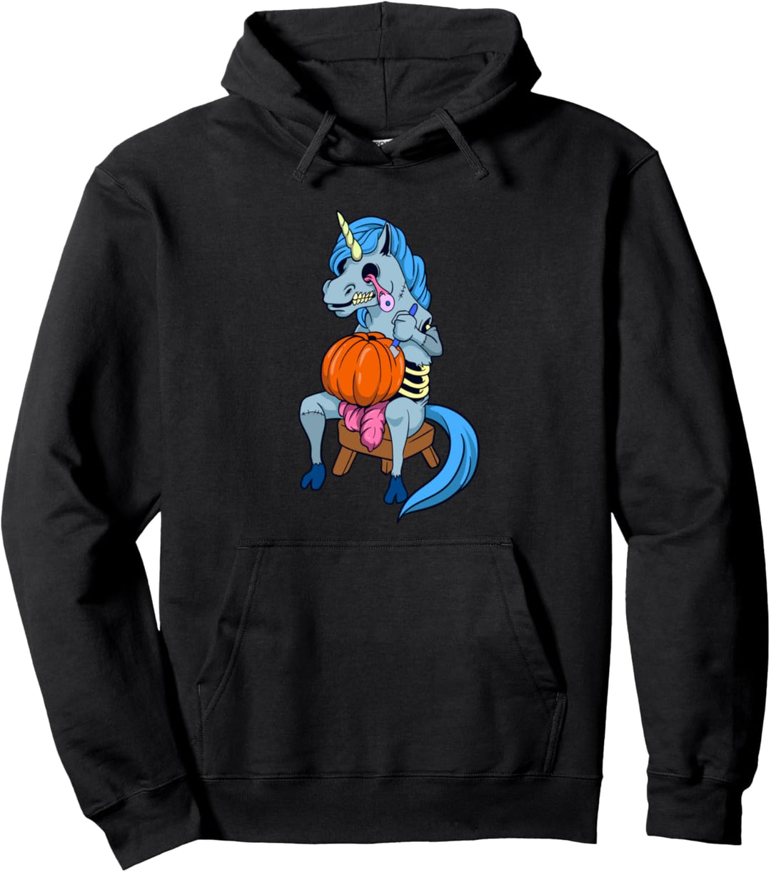 Untotes Zombie Einhorn schneidet Kürbis Pullover Hoodie