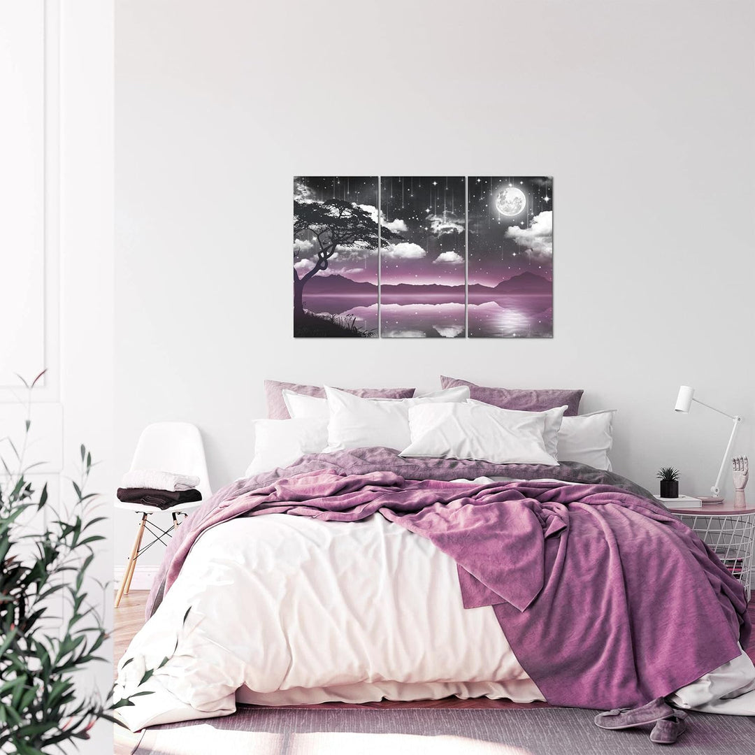 Runa Art Wandbilder Nachthimmel Natur Bild XXL Wohnzimmer Schlafzimmer Violett Grau Mondschein Wasse