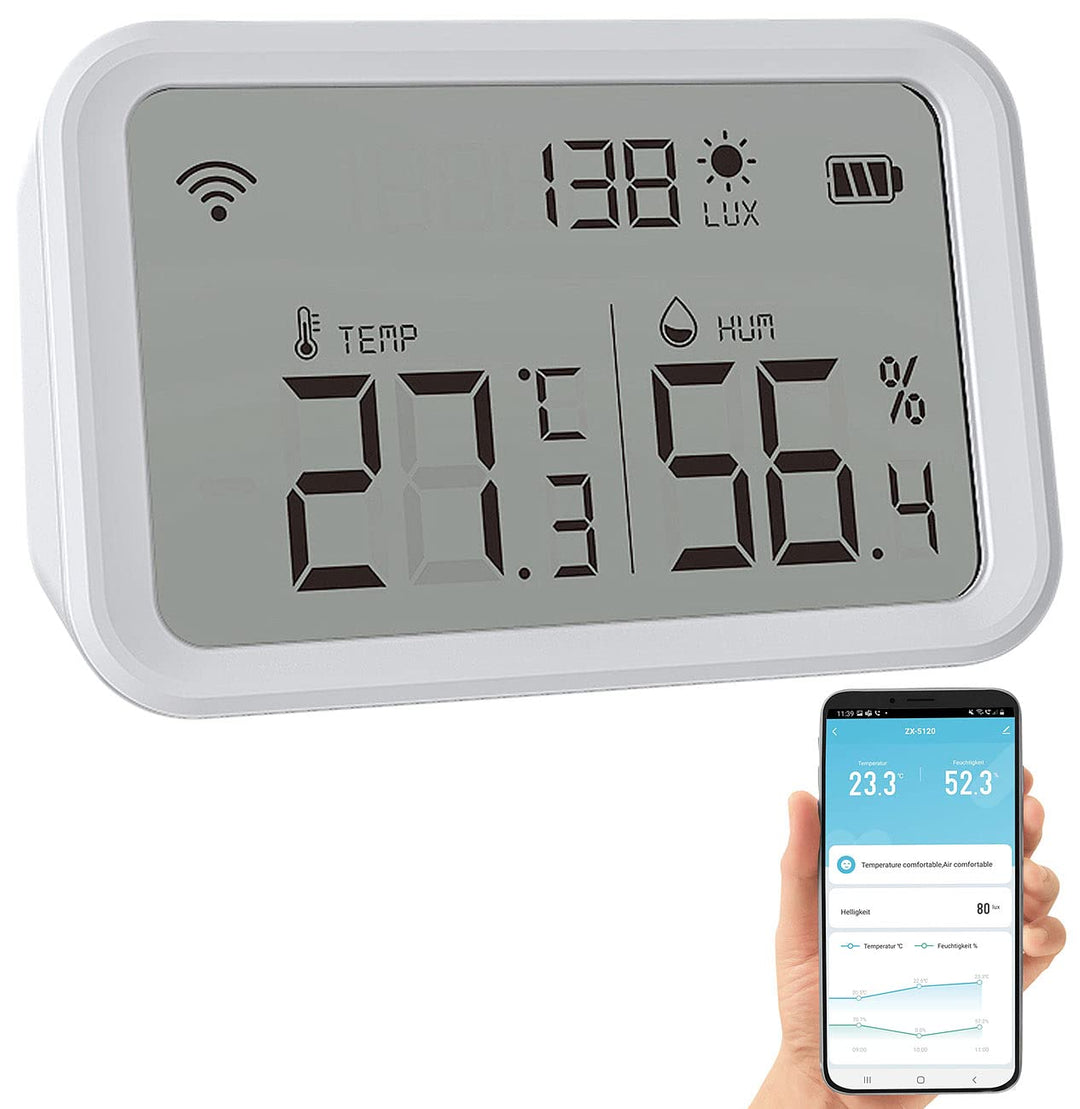 Luminea Home Control Helligkeitssensor: 3in1-WLAN-Sensor für Temperatur, Luftfeuchtigkeit und Hellig