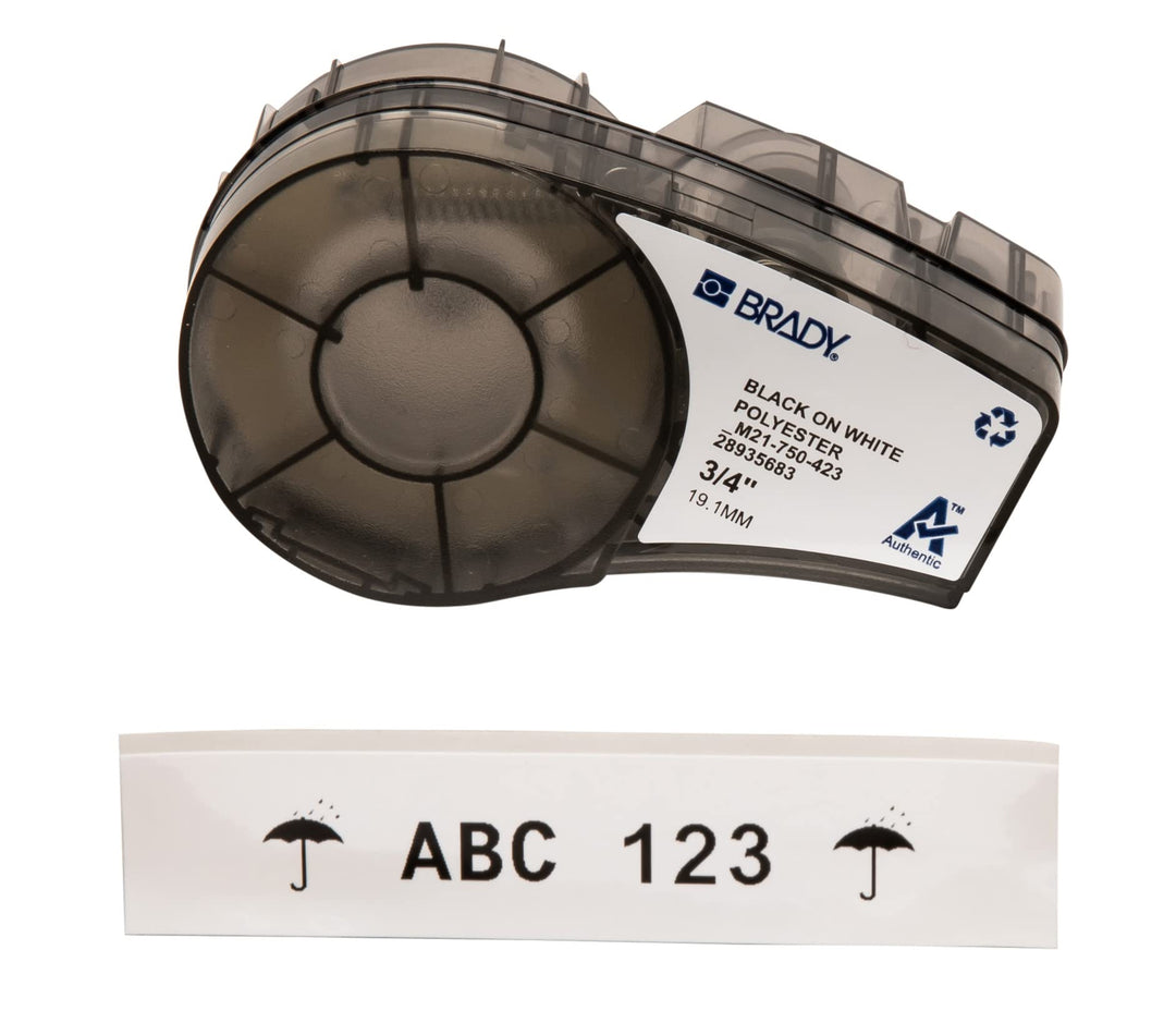 Brady M21-750-423 Tape for Lab Pal, Polyester, 19.1 mm, White Etikett Polyester - Schwarz auf Weiss,
