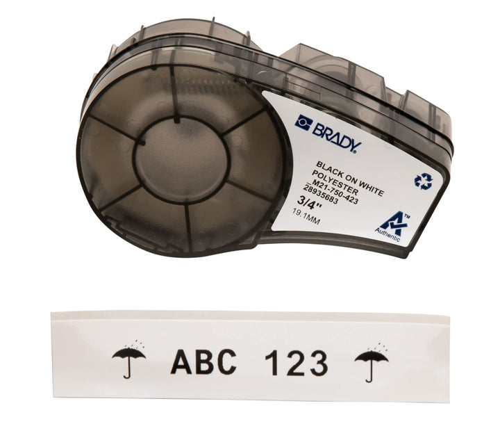 Brady M21-750-423 Tape for Lab Pal, Polyester, 19.1 mm, White Etikett Polyester - Schwarz auf Weiss,