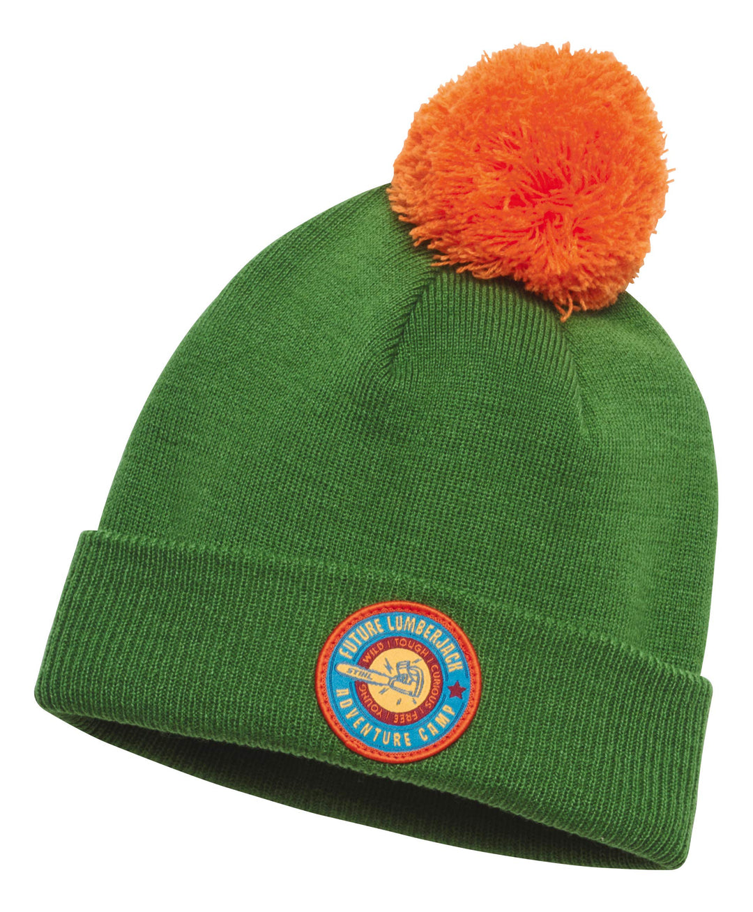 Stihl 4204400002 Beanie Strickmütze Adventure Grün mit orangener Bommel