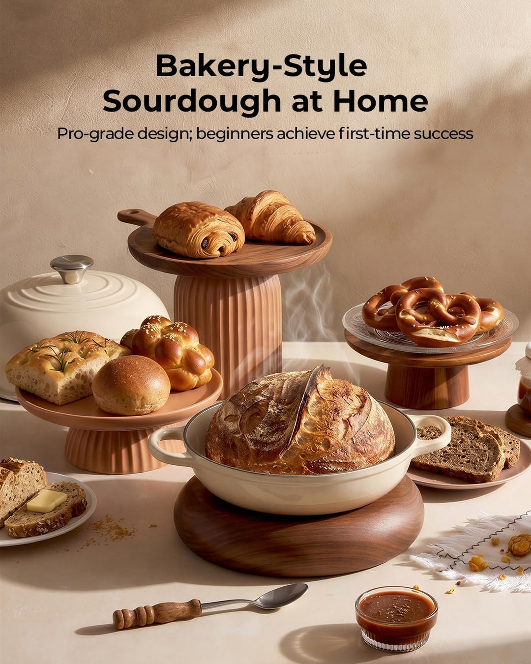 Dutch Oven zum Brotbacken-5QT Gusseisen Sauerteig Dutch Oven Topf mit Deckel, Emaillierter runder Gu