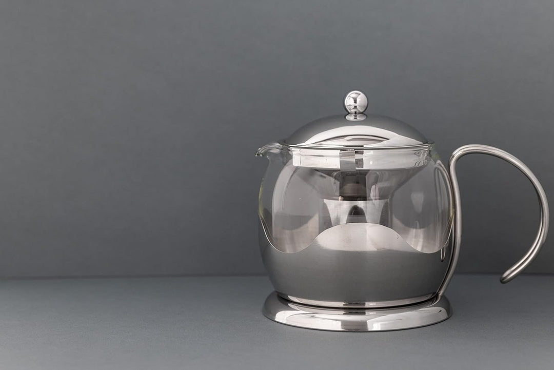 La Cafetière Teekanne aus Glas, lose Blätter, mit Teesieb, 1 l, silberfarben, Silber