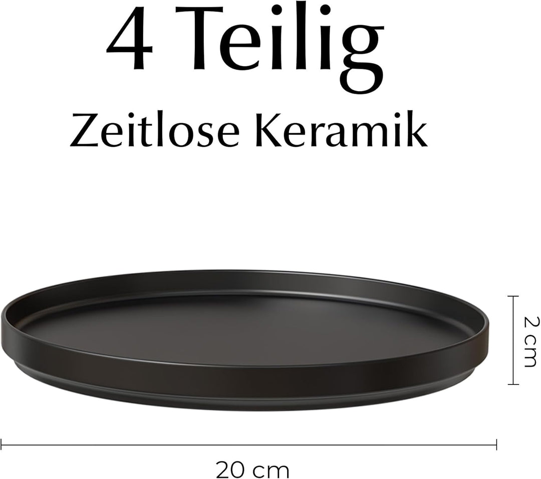 MIAMIO – Kuchenteller 4er Set Keramik Spülmaschinen- &amp; Mikrowellenfest 20cm – Luxe Kollektion, Desse