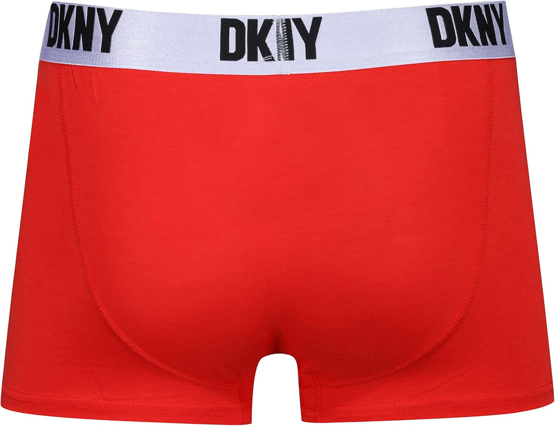 DKNY Herren Men's Black/Red/Grey with White Contrast Cotton Blend Waistband Boxer Shorts (3er Pack)
