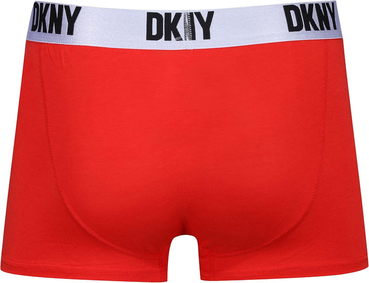 DKNY Herren Men's Black/Red/Grey with White Contrast Cotton Blend Waistband Boxer Shorts (3er Pack)
