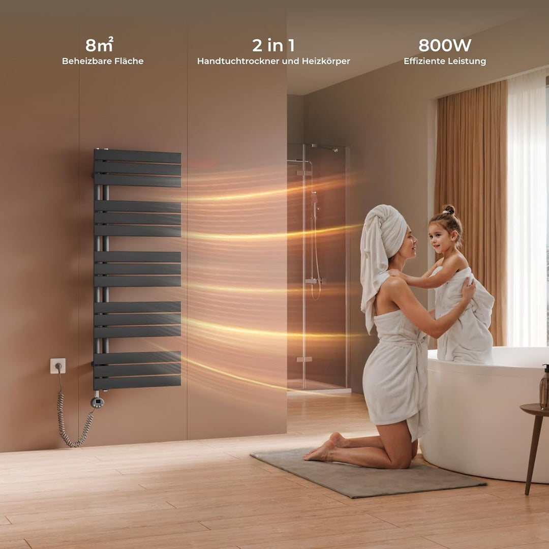 S'AFIELINA Handtuchheizkörper Elektrisch 1320×500mm, Badheizkörper Elektrisch mit Thermostat, WiFi,
