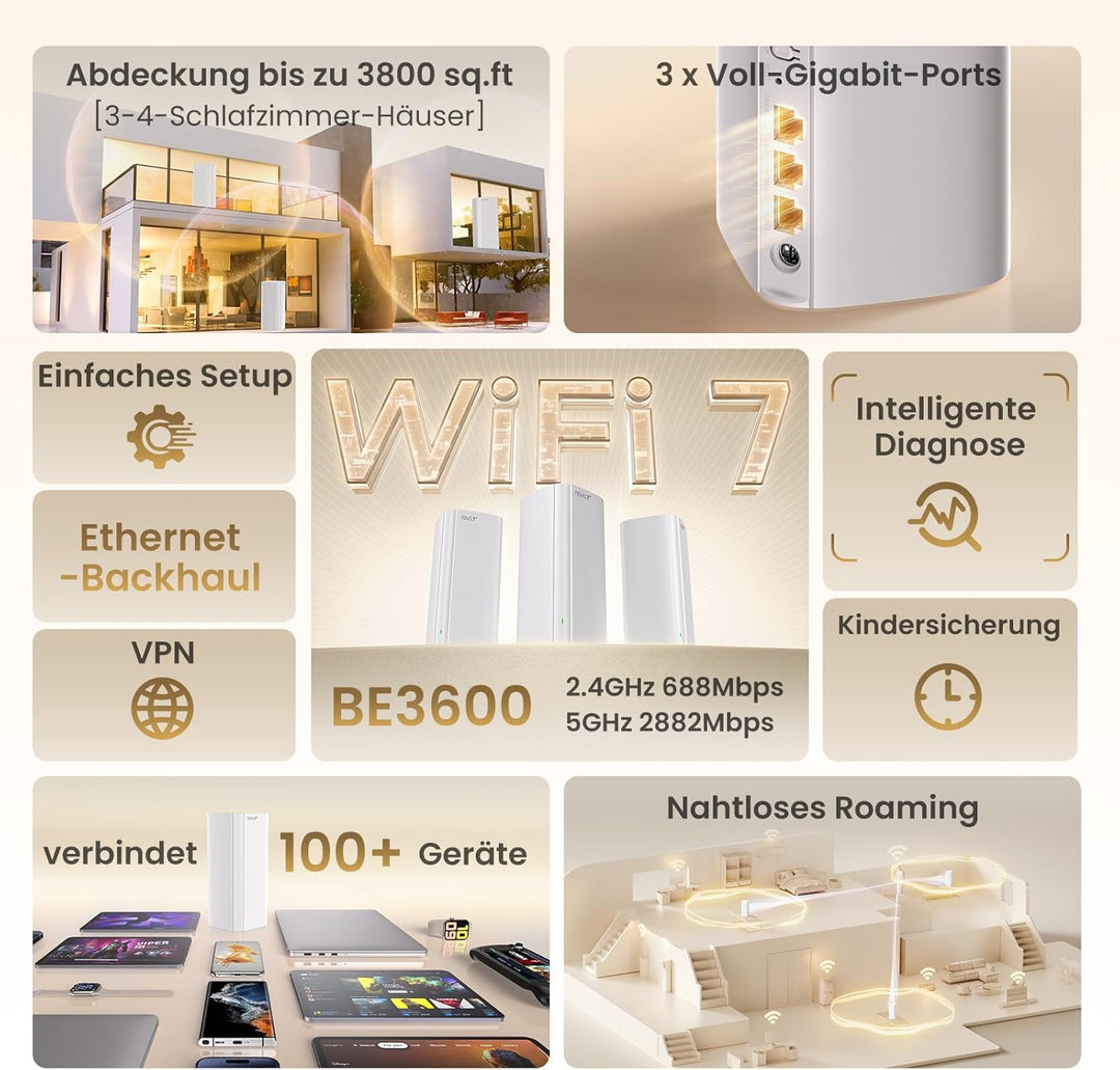 Tenda Nova ME3 Pro Wi-Fi 7 Mesh System (BE3600 Dualband 2882Mbit/s 5GHz, 688Mbit/s 2,4GHz) 3X Gigabi