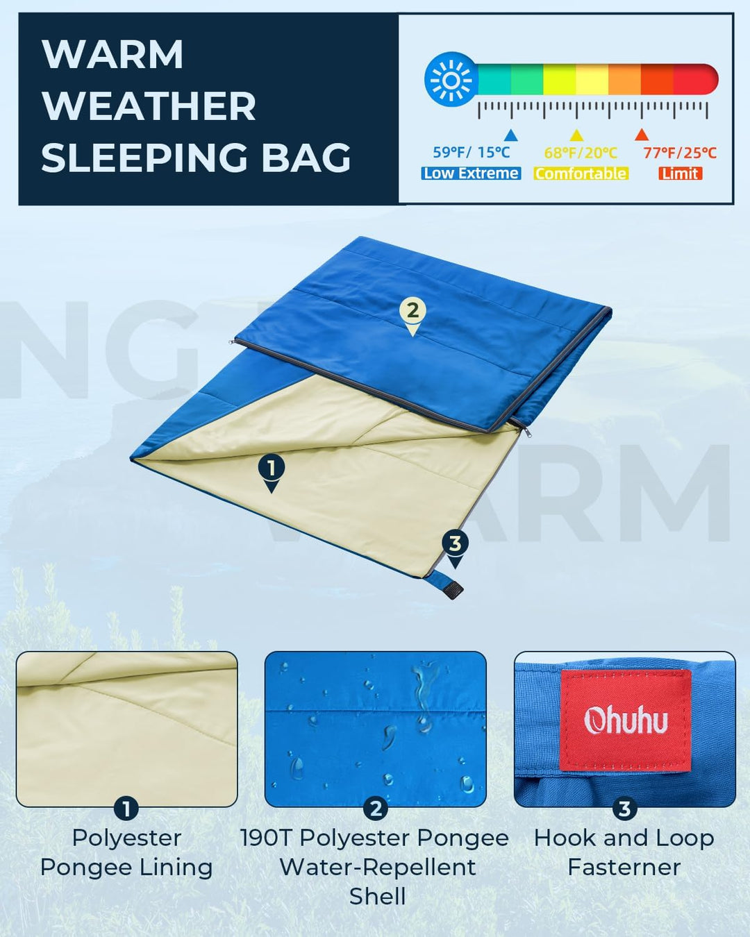 Schlafsack - Ohuhu Kleines Packmass &amp; Ultraleicht (860g) Sommer Schlafsack Deckenschlafsack Indoor O