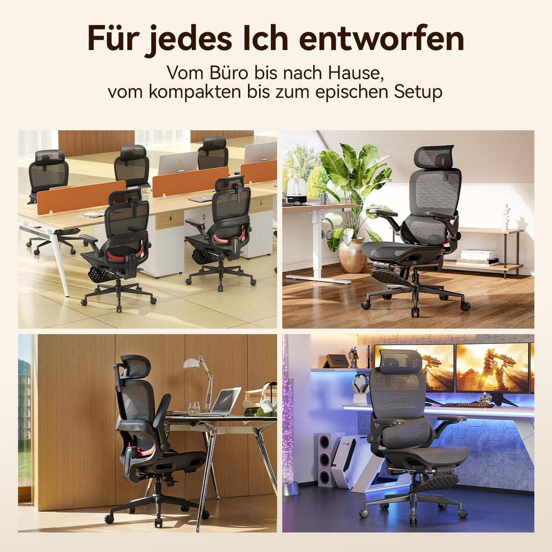 SIHOO Ergonomischer Bürostuhl, Schreibtischstuhl mit Dynamischer Lordosenstütze, Breiter Kopfstütze