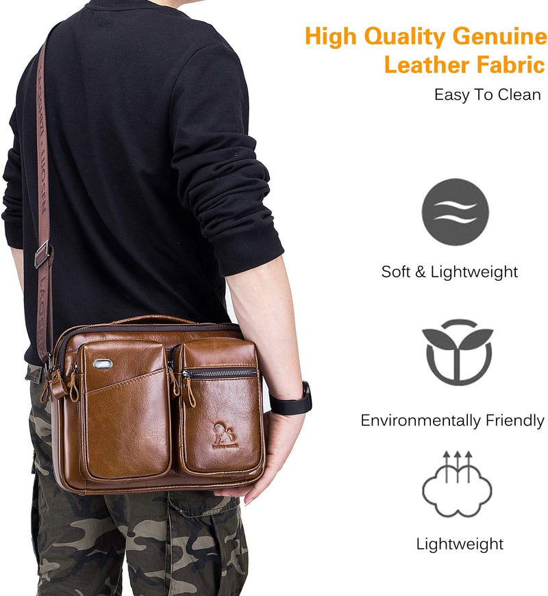 FANDARE Umhängetasche Herren Schultertasche Männerhandtasche Laptoptasche Leder Messenger Bag Arbeit