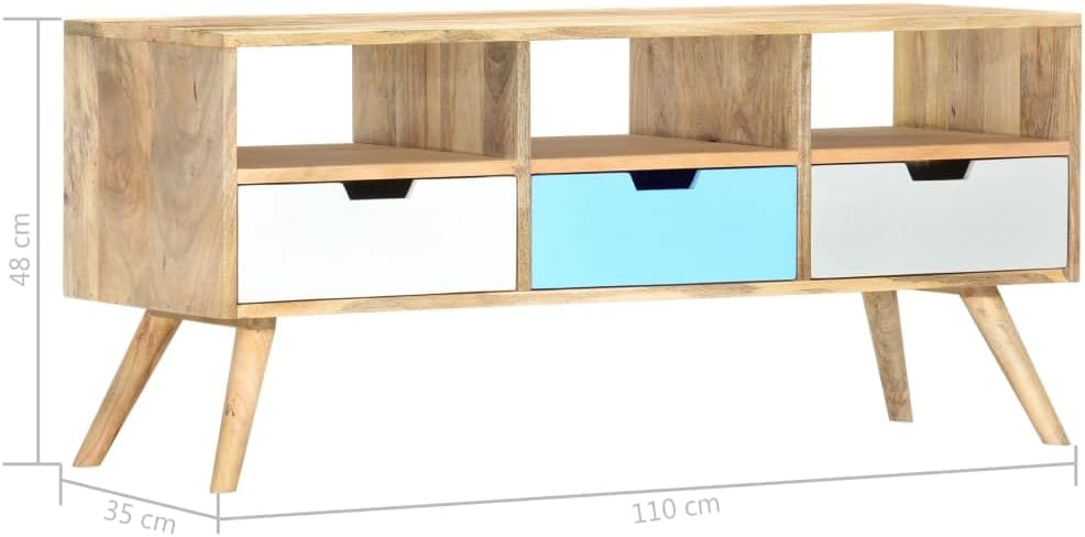 vidaXL Mangoholz Massiv TV Schrank mit 3 Schubladen 3 Fächern TV Möbel Lowboard Fernsehschrank Ferns