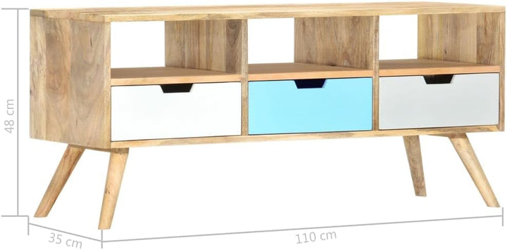 vidaXL Mangoholz Massiv TV Schrank mit 3 Schubladen 3 Fächern TV Möbel Lowboard Fernsehschrank Ferns