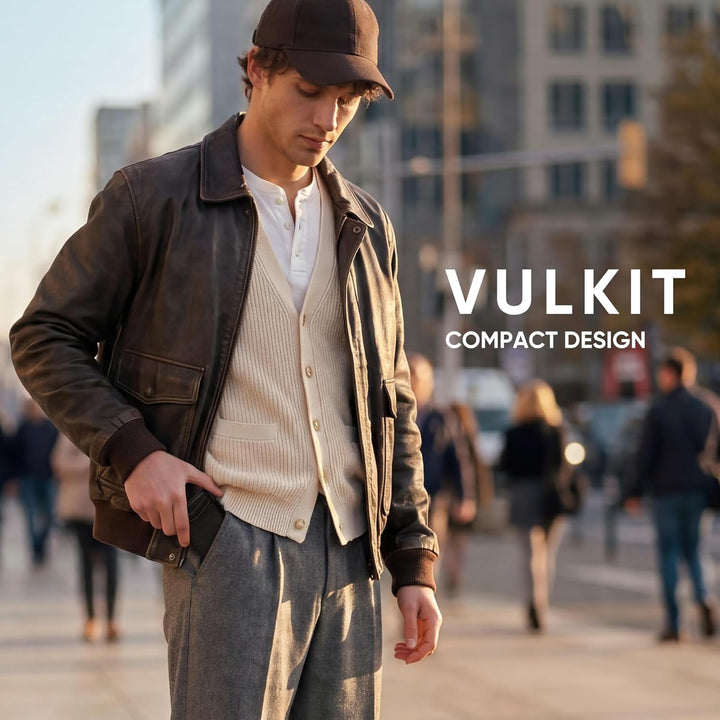 VULKIT Kreditkartenetui Leder Kartenetui RFID Blocking Automatische Pop Up Visitenkartenetui für Kar