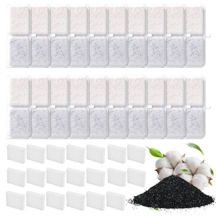 40 PCS Filter Trinkbrunnen Katzen, 20 Stück Kohlefilter und 20 StückSchwammfilter, Katzenbrunnen Fil