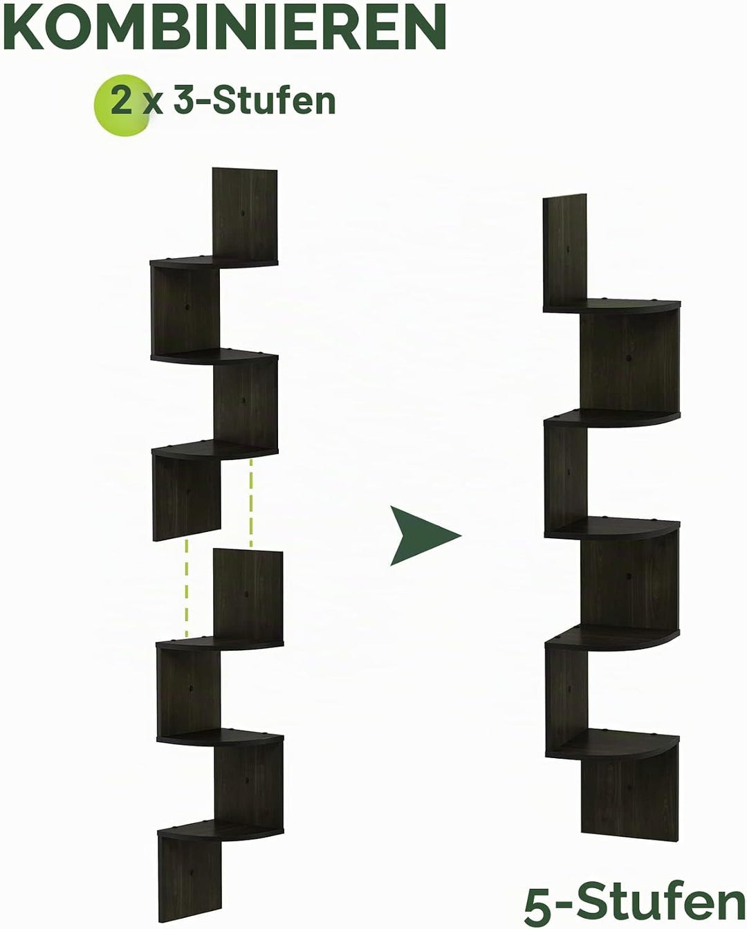 Furinno Rossi 3-stufiges Wandregal-Set, 2er-Set, holz, Espresso, 19.81 x 19.81 x 82.55 cm 19.81 x 19