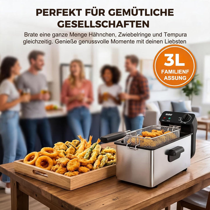 Fritteuse, 3L Elektrische Fritteuse mit Sichtfenster, 2000 W Edelstahl Fritteuse mit Temperaturregel