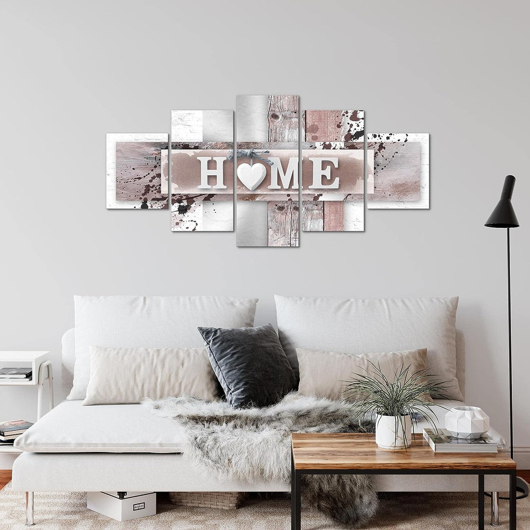 Runa Art Wandbilder Home Herz 5 Teilig Bild auf Vlies Leinwand Deko Wohnzimmer Mit Spruch Grau Rosa