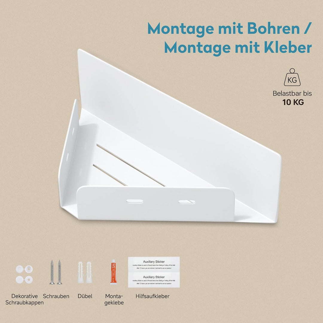 doporro Duschablage ohne Bohren Ecke, Duschregal ohne Bohren zum Kleben, Eckregal Bad, Badregal ohne