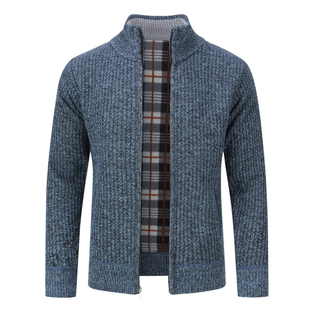YOUTHUP Herren Strickjacke mit Stehkragen Fleecejacke Warm Übergangsjacke Reissverschluss Pullover M
