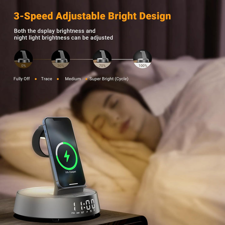 COLSUR Wireless Charger für i Phone Radiowecker mit Bluetooth Lautsprecher