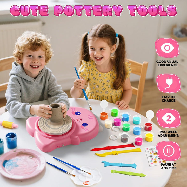 Skirfy Mini-Töpferscheiben-Maschinen-Set für Anfänger und Kinder, mit Licht, elektrisches Keramikrad