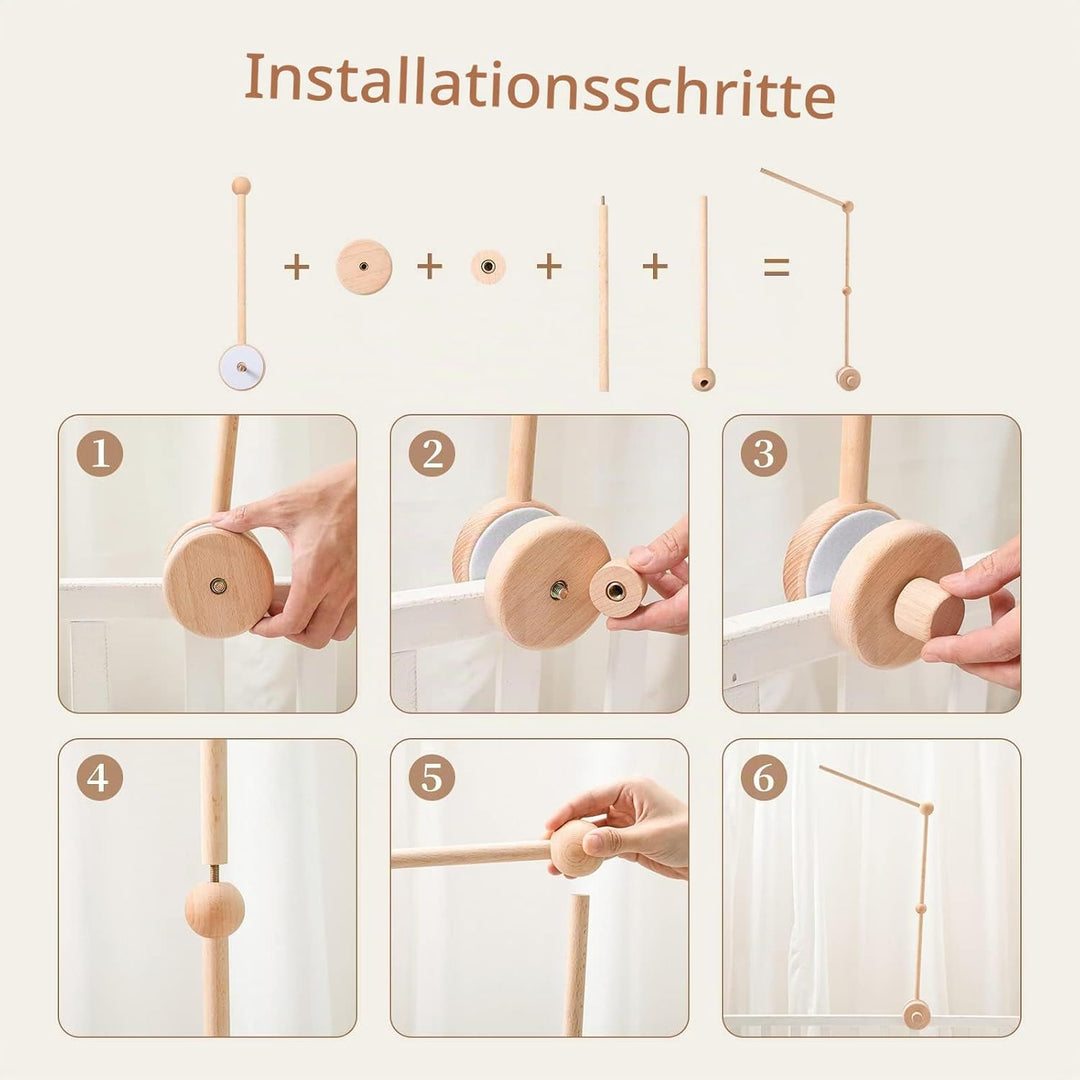 Holz Mobile Halterung für Wickeltisch und Babybett - Dekoration für Babyzimmer mit Aufhängung und Wi