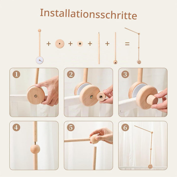 Holz Mobile Halterung für Wickeltisch und Babybett - Dekoration für Babyzimmer mit Aufhängung und Wi