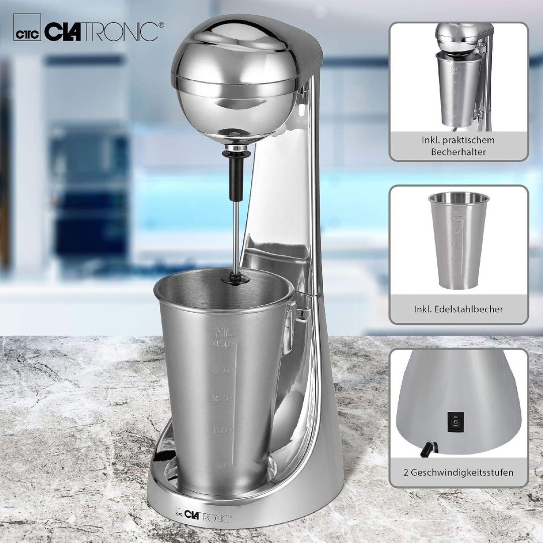 2in1 Barmixer Milchaufschäumer Edelstahl Becher Standmixer Mixbehälter 450 ml (Mixer, 65 Watt, Milch