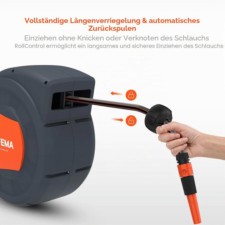 GRIFEMA G301-25, Schlauchtrommel zur Wandmontage, Schlauchbox mit 25m Schlauch, Wandschlauch-Aufroll